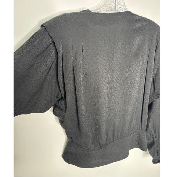 Vintage Liz Claiborne 100% Silk Wrap Blouse Black Jacquard 80s Small - Picture 10 of 13